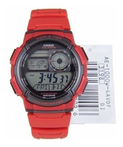 Reloj Casio Ae-1000w-4a Para Caballero Rojo En Resina