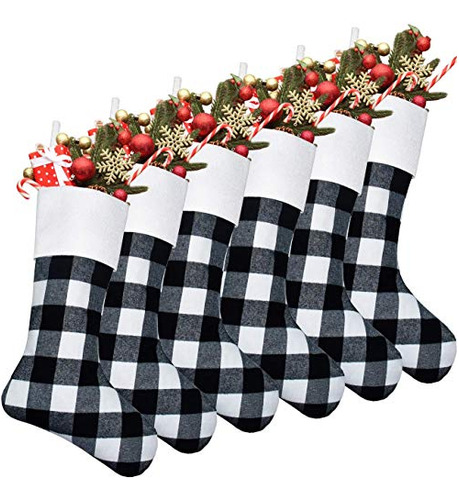 6 Calcetines Navidad Cuadros Negros Blancos