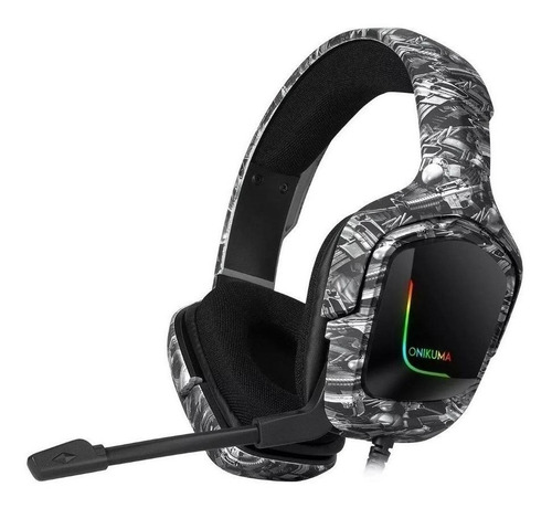Imagen 1 de 3 de Auriculares gamer Onikuma K20 camuflaje negro con luz rgb LED