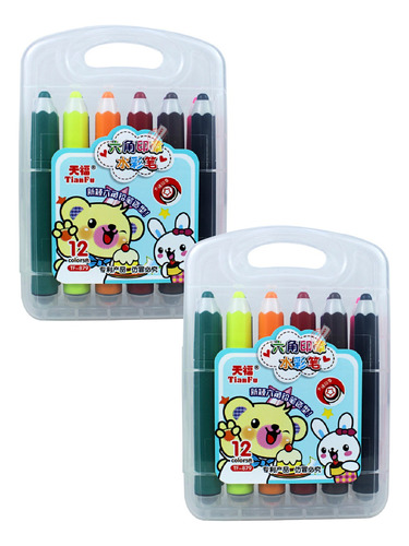 2 Pack Plumones Forma Lapiz Con Sellos Portatil Kawaii 24 Pz