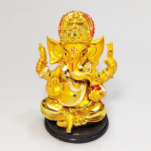 Ganesha Deus Da Prosperidade Dourado Base Escura + Brinde