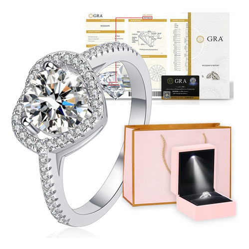 Anillo Compromiso Promesa Boda Corazón Plata Moissanita 1ct