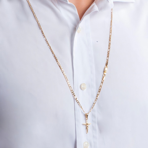 Cordão Corrente Masculina pingente de cruz Dourado Banhado a Ouro 18k e com banho antialérgico Andreia Branco Acessórios 70cm