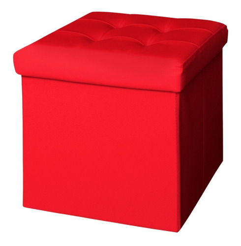 Puf Baulera Plegable-cuero Capitoné-38x38x38cm Rojo