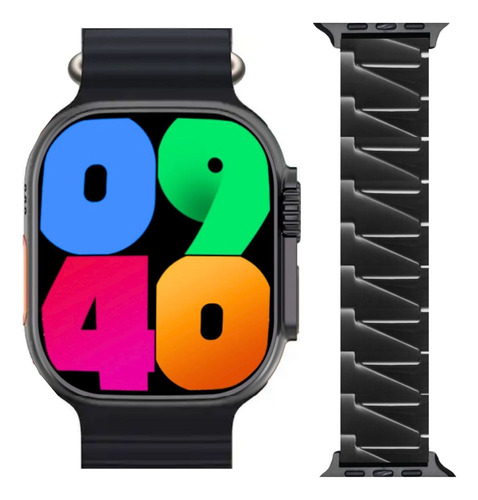 Combo Smart Watch W69 Plus Y Correa Acero Square Negro
