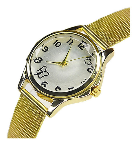 Reloj De Dama Malla Precioso Mujer Dorado Metal Nuevo Modelo