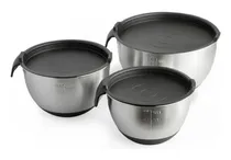 Comprar Set X3 Bowls Medidores C\u002Ftapa Base Silicona Acero Reposteria