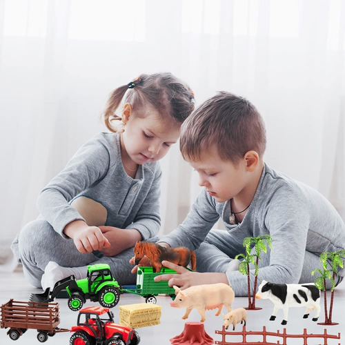 Conjunto De Trator De Brinquedo Agrícola Com 40 Peças De Ani