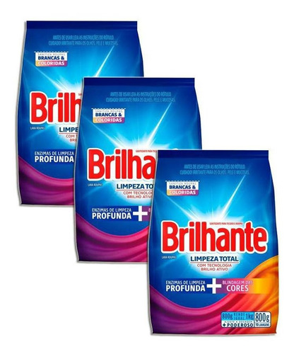 Sabão Em Pó Brilhante Limpeza Total 800gr Kit 3