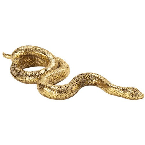 Serpente Decorativa Realista Dourada Em Resina