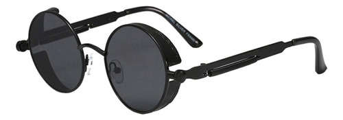 Óculos de sol Bulier Modas Steampunk, cor preto armação de aço, lente de policarbonato haste de aço