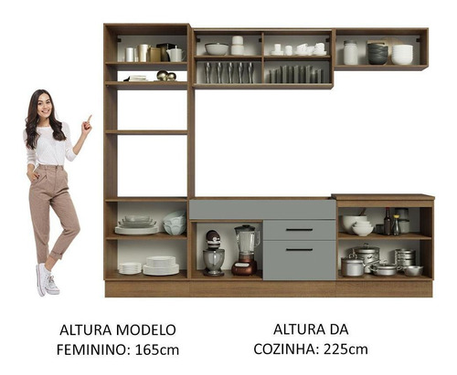 Cozinha Completa Madesa Agata 270003 C Armá Balcão S Tamp Rc Cor Rustic/Cinza