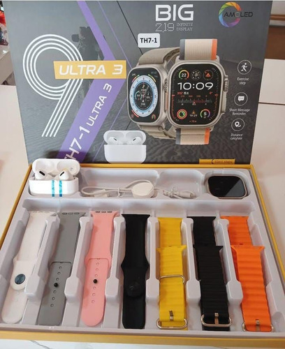 Combo Reloj Smartwatch 7 Mallas + Auriculares Inalámbricos Gris Mesh Variado Gris