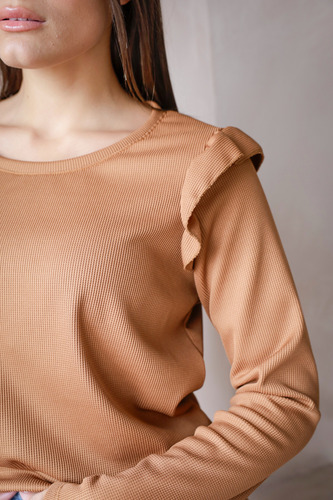 Remera Waffle Panal Frizado Manga Larga Volados Talle Grande