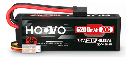 Hoovo 7.4v 6200mah 70c 2s Lipo Bateria Caso Duro Para Rc Car