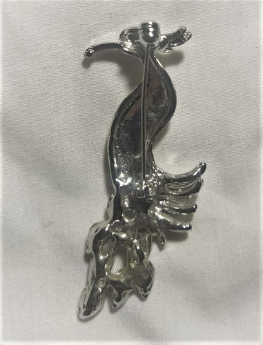 Prendedor Pavo Real Metal Con Piedras Bellisimo Plateado (Usado)