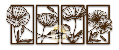 Set De 4 Cuadros Elegante Floral Madera Mdf The King Store10