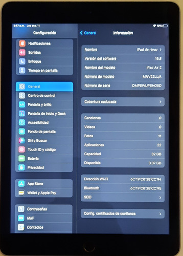 iPad Air 2 - A1566 9.7  32gb Silver 2gb De Memoria Ram