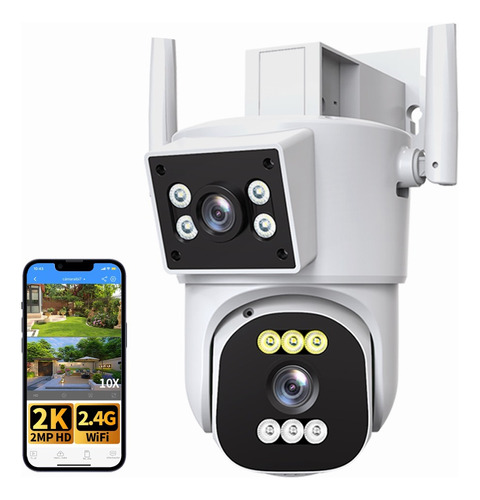 Cámara De Seguridad Wifi De Doble Lente 2mp Hd 360° Exterior