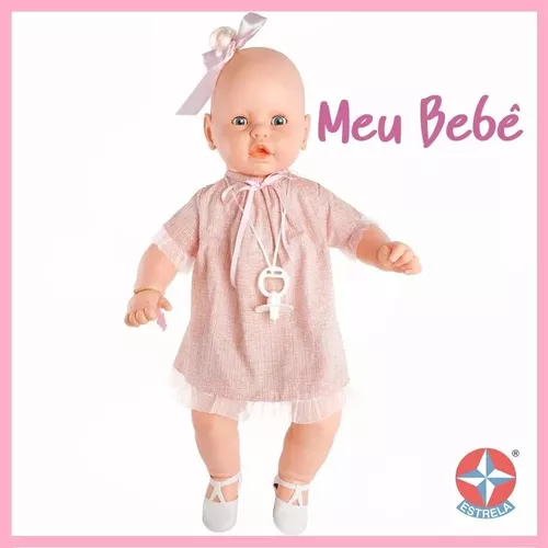 Boneca Meu Bebe Grande Negra Vestido Sortido Estrela