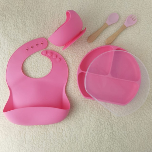 Set Plato-bowl-babero-cuchara-tenedor Para Bebes Y Niños