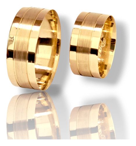 Par De Alianças Reta Quadrada 8mm 8g Ouro 18k Friso Linda