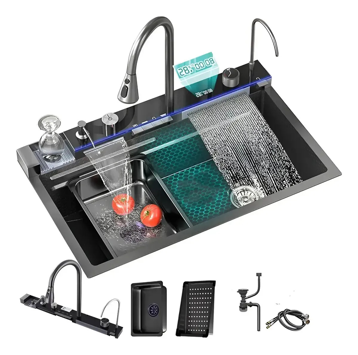 Bacha Cocina Inteligente Acero Inoxidable304 80x46 Gris Oscuro