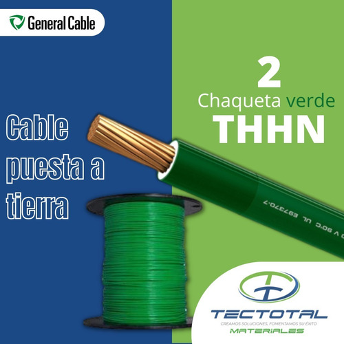 Cable Puesta A Tierra 2thhn Chaqueta Verde  General Cable