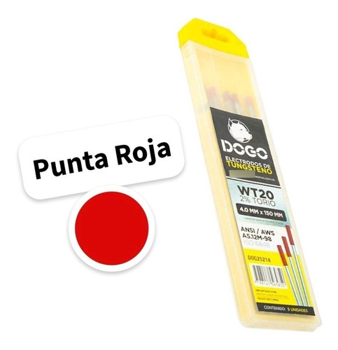 Electrodo De Tungsteno 2%torio 1,6x150 10pz Wt20 Pta. Roja