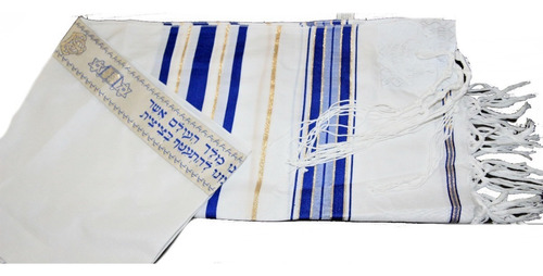 Talit Azul Com Dourado (grande) Ortodoxo - De Israel