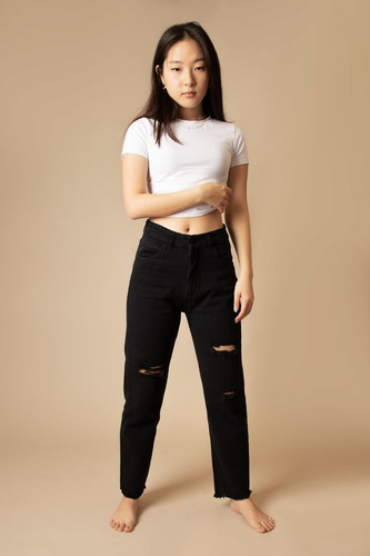 Jean Pantalon Mujer Mom Slouchy Rigido Roturas