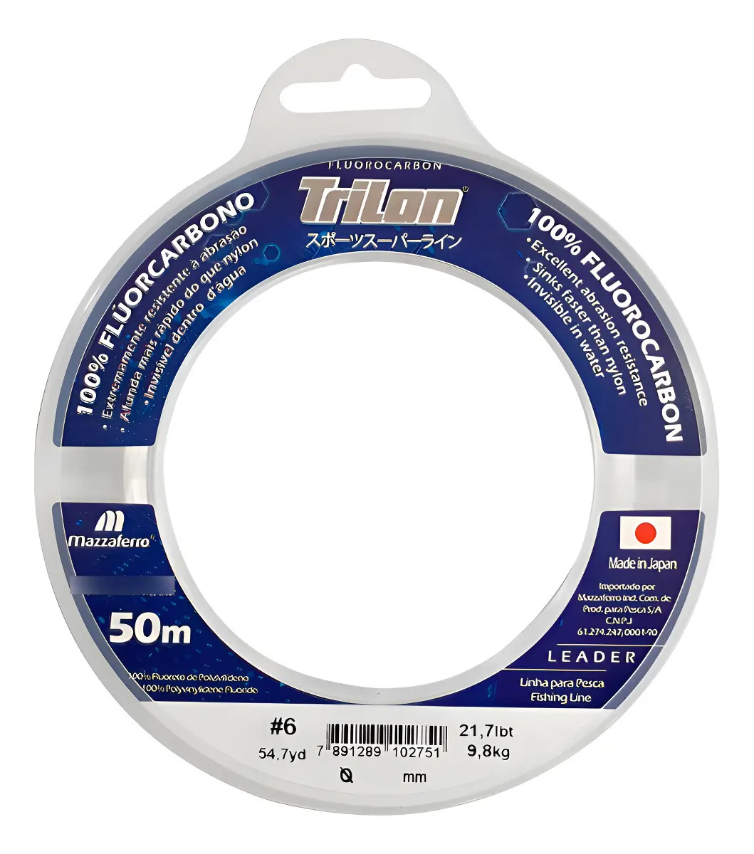 Linha de Pesca Mazzaferro Fluorocarbon Trilon Transparente 0,45mm 50m