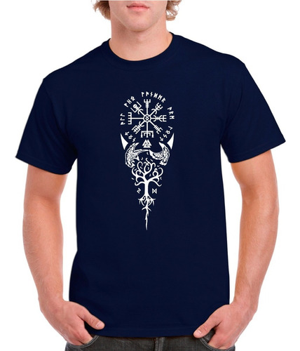 Polera Hombre Estampado Vikingos Vegvisir - Inguz - Yggdrasi