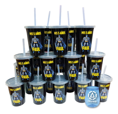 Vasos Decorados Batman 30 Pzas Reusable Con Popote