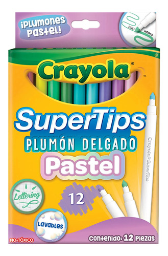 Plumones Crayola Lavables Super Tips Pastel X 12 Colores.