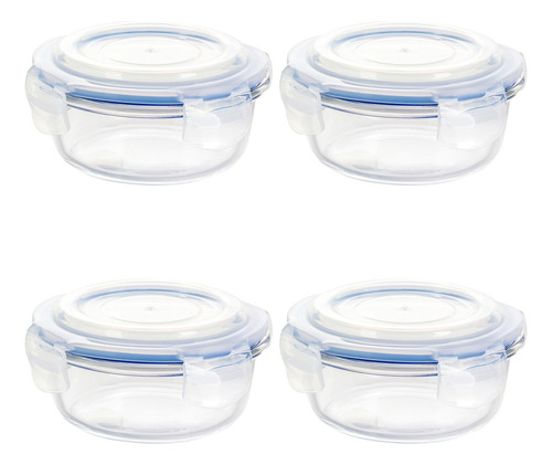 4 Contenedor Hermético De Vidrio Redondo Grande 950 Ml