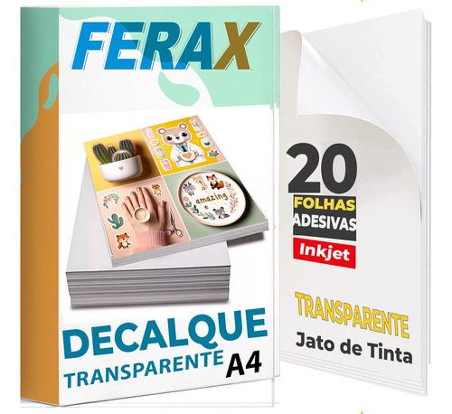 20 Papel Gomado Decalque Water Slide Jato Tinta Transparente