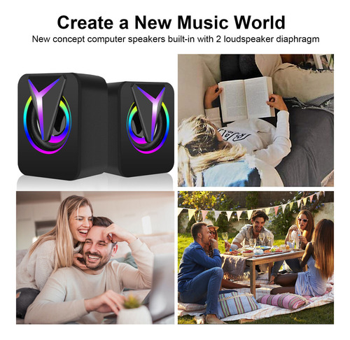 Altavoces de ordenador con cable USB mini USB RGB de 3,5 mm, graves estéreo para PC, portátil y escritorio