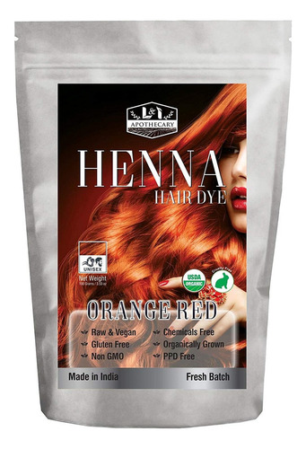 Tinte Para El Cabello Orgánico De Henna Rojo Naranja Henna