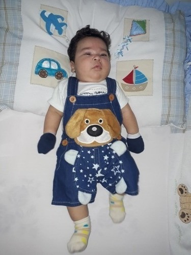 Imagem 3 de 6 de Roupas De Bebê Jardineira Brim Jeans Cachorrinho Infantil