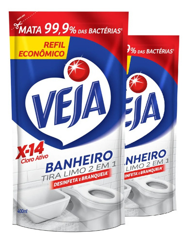 Kit 2 X-14 Limpeza Pesada Veja Banheiro 2em1 400ml Cada