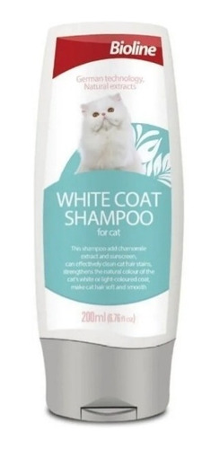 Shampoo De Capa Blanca Bioline Para Gatos 200 Ml.