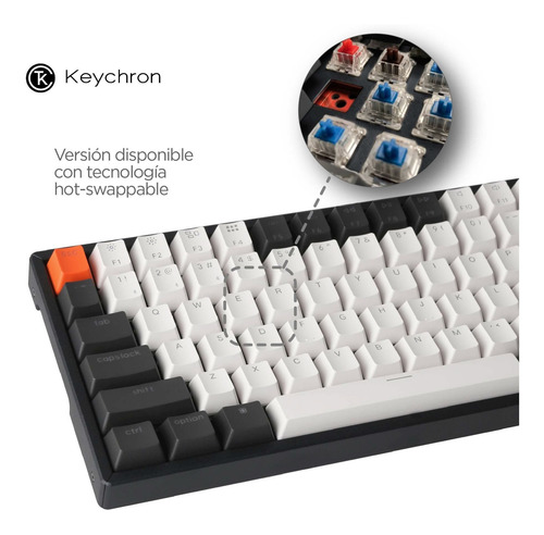 Imagen 3 de 6 de Teclado Mecanico Wireless Keychron K2 Version 2 Rgb Aluminio Qwerty Brown Switch Hotswappable Distribución Ansi Inglés Us Bluetooth Gamer Coder Pc Mac Tamaño Layout 75%