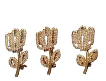 Comprar Lote De 3 Prendedores Dorados Flor Con Strass! Oferta