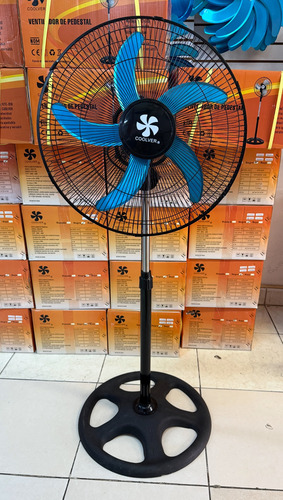 Ventilador Loco De Pedestal Coolver 18 Pulgadas 360 Orbital 45.72 Cm Negro Azul Metal 5