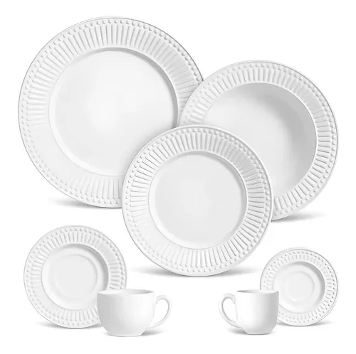Jogo De Jantar Porto Brasil Cerâmica Ravenna Roma Branco 42 Peças