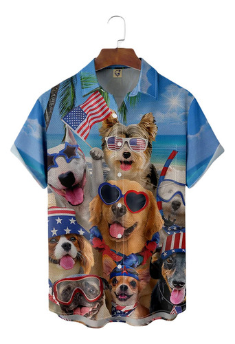 Camisa Hawaiana Unisex Con Diseño De Perro, Camisa De Playa