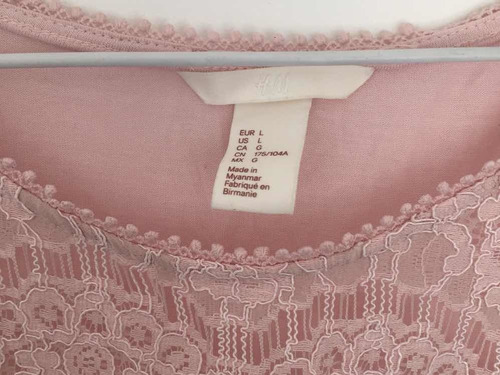 Remera Rosa Pálido Sin Mangas Con Encaje Talle L