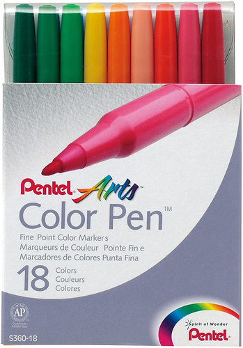 Marcadores Plumines Pentel Arts S360-18 Base Agua 18 Colores