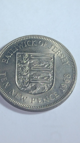 Jersey Islas Moneda 10 Pence 1968 Elizabeth Ii Usada Hermosa